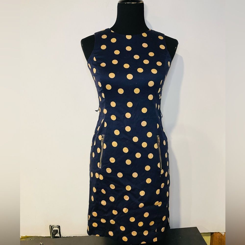 Anne Klein Navy Blue Sleeveless Cream Polkadot Dress S:2